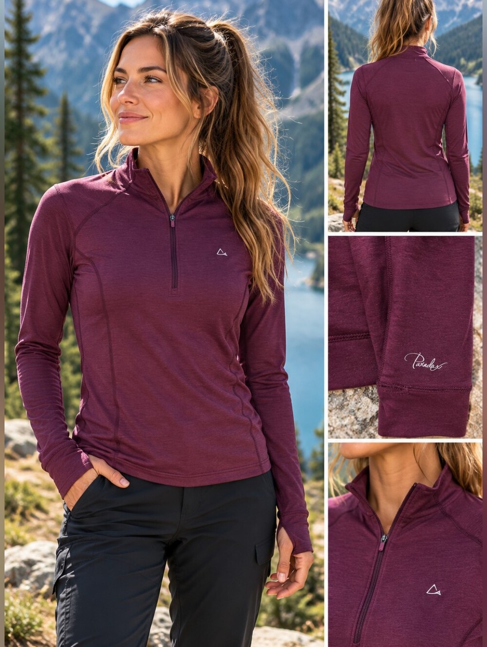 PARADOX Merino Wool Blend Quarter Zip Base Layer XL Plum Purple Athletic Pullove